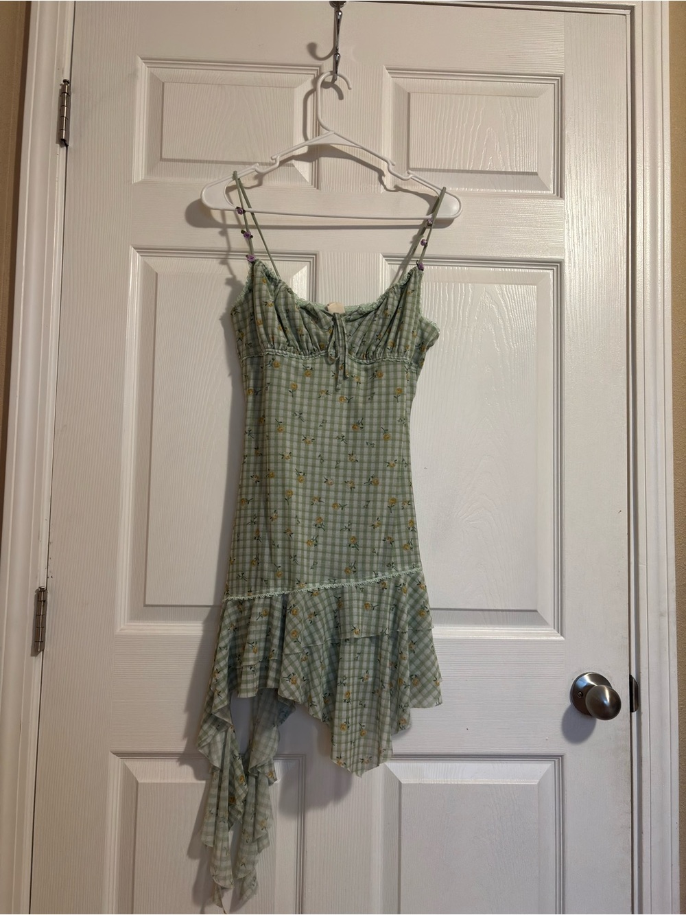 Urban Outfitters Light Green Floral Asymmetrical Slip Dress